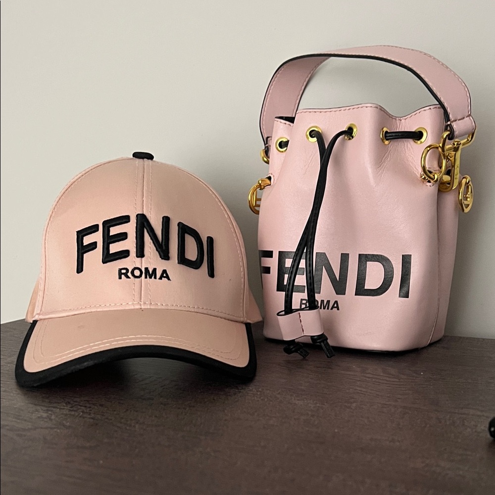 Fendi Light Pink Cap and Bucket Bag with Black Accents - Picture 2 of 2
